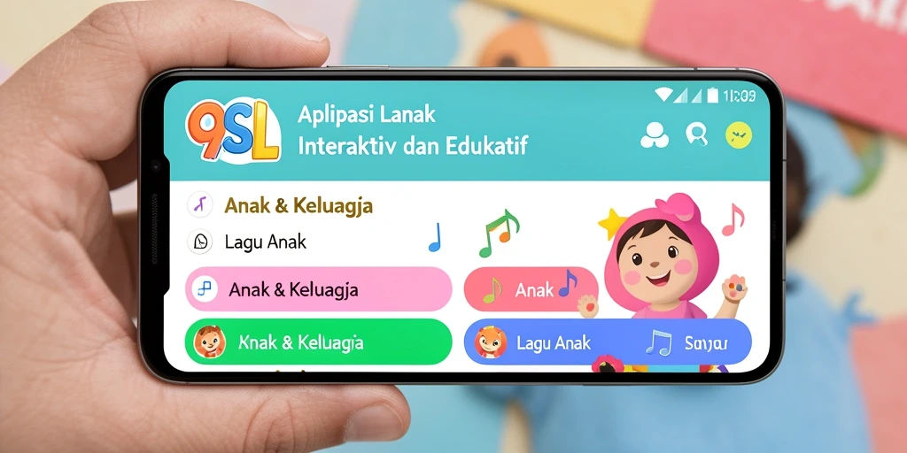 Tampilan antarmuka aplikasi 99SL yang menarik dan interaktif untuk anak-anak.