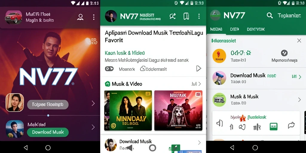 Tampilan antarmuka NV77 dengan fitur Download Musik yang menarik.