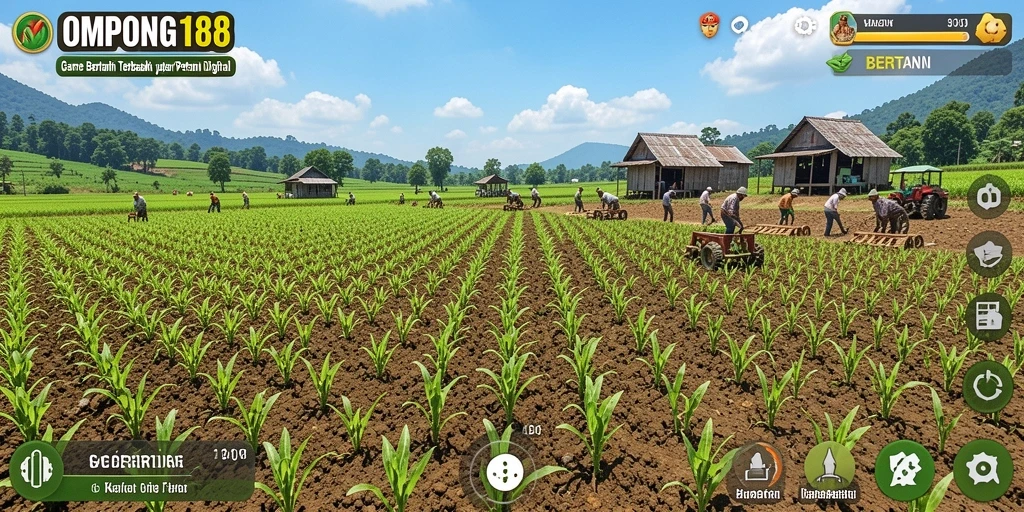 Tampilan antarmuka OMPONG188 menampilkan kebun yang subur dan berwarna-warni.
